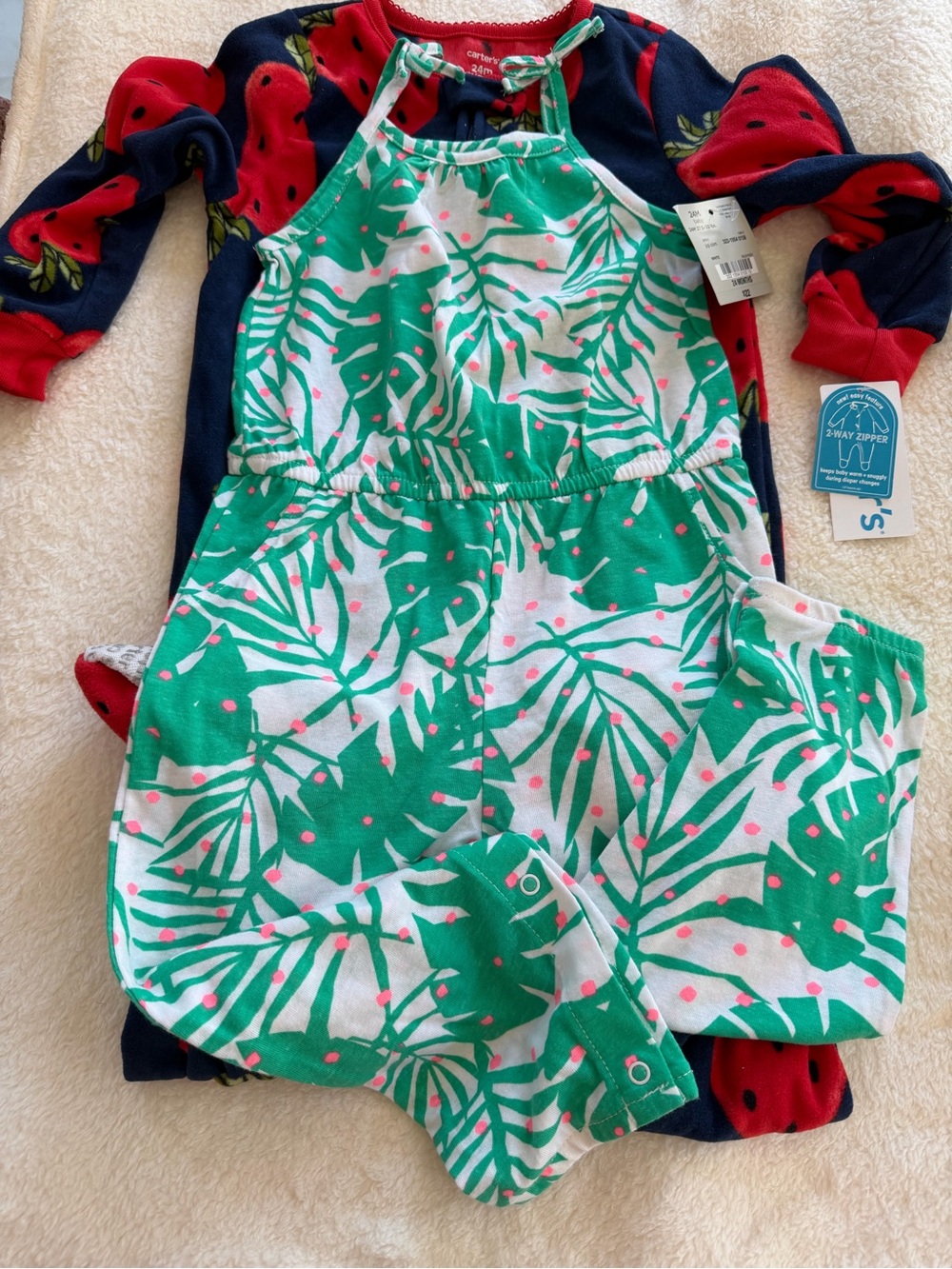 NWT Bundle 24M Girls Carter’s Strawberry Fleece and Okie Dokie Romper